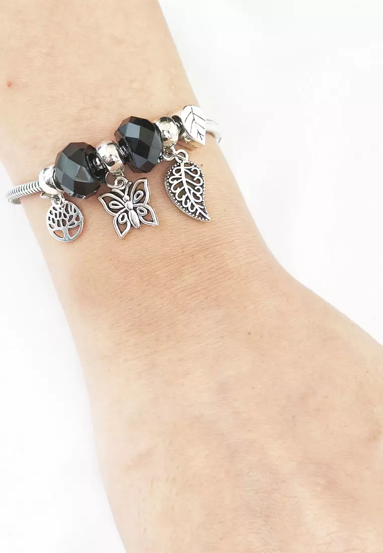 Accessories Wanita Butterfly Onyx Pomora Charm Bracelet Gelang Wanita Silver & Black