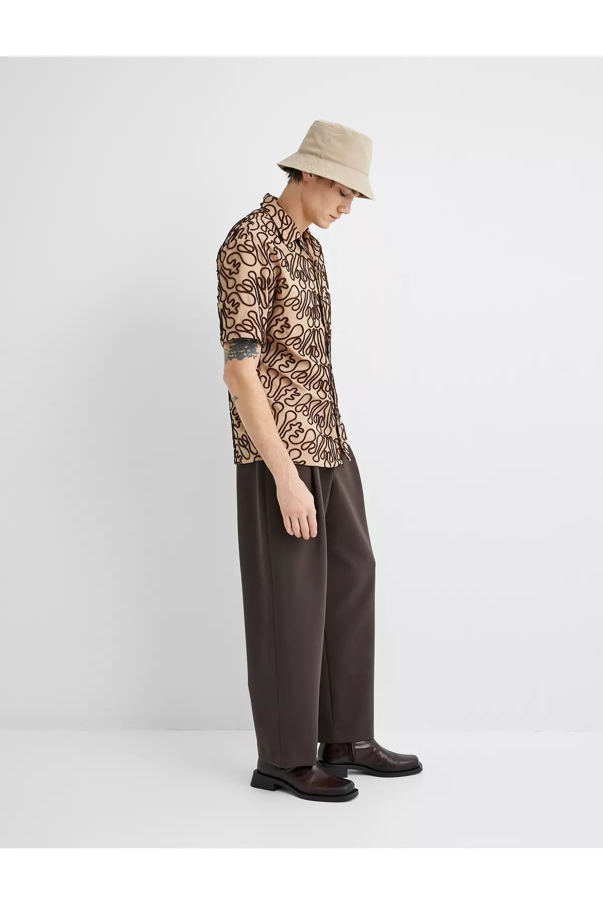 Chino Loose Baggy Pants with Buttons and Pocket Detail