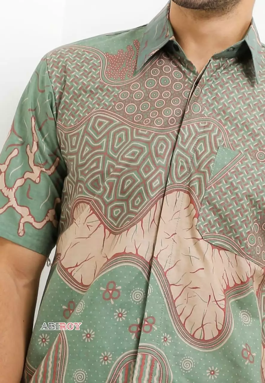 Aksarkura Hijau Kemeja Batik Pria Premium Slimfit Lengan Pendek NLN