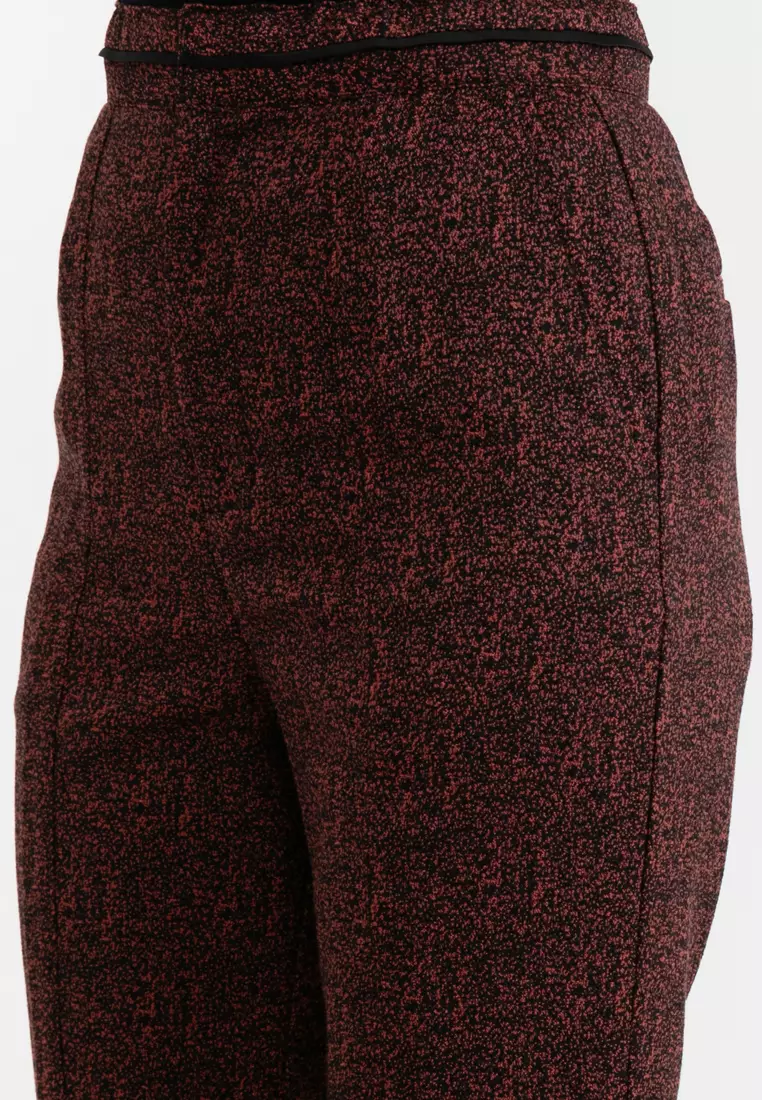 正面開衩提花直筒褲