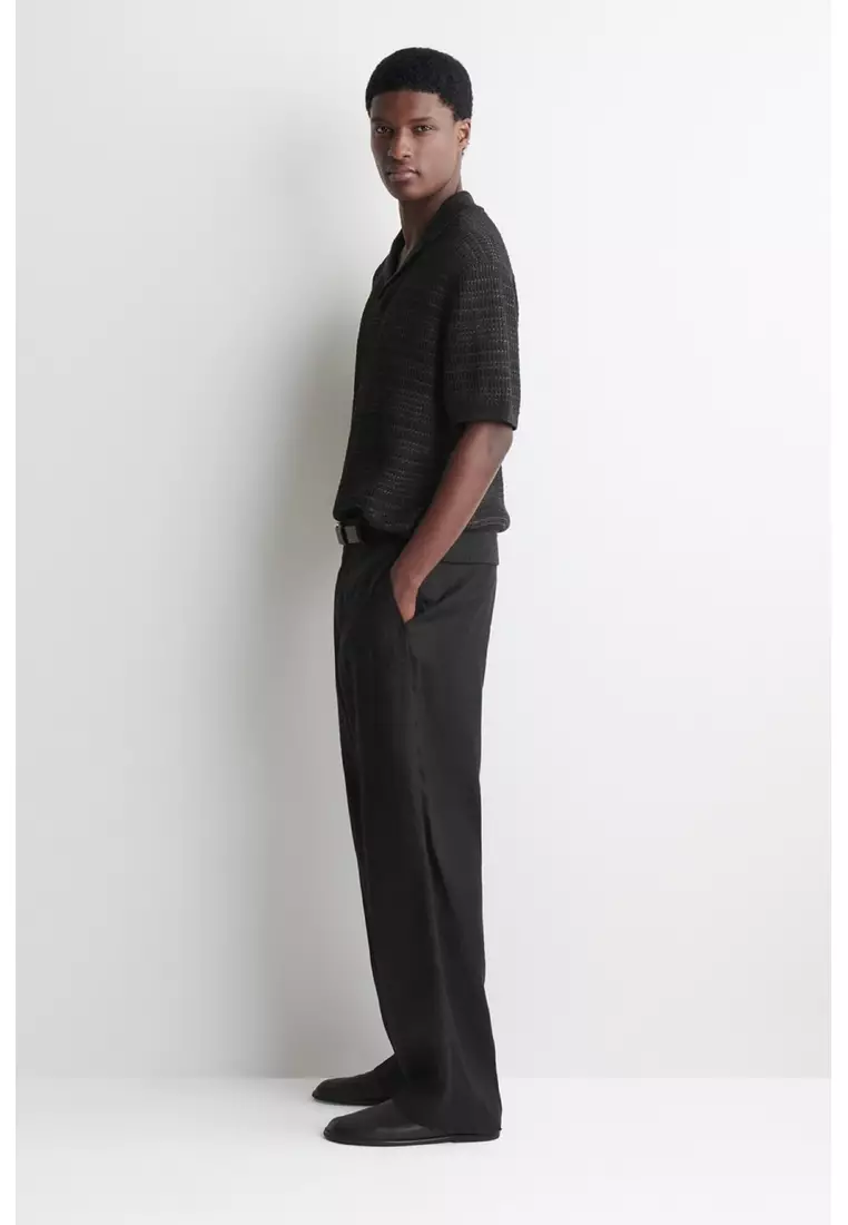 STRIPED OPEN-KNIT POLO SHIRT