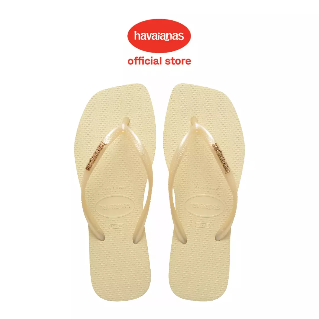Havaianas Slim Square Logo Metallic Buttercream Sandal Wanita