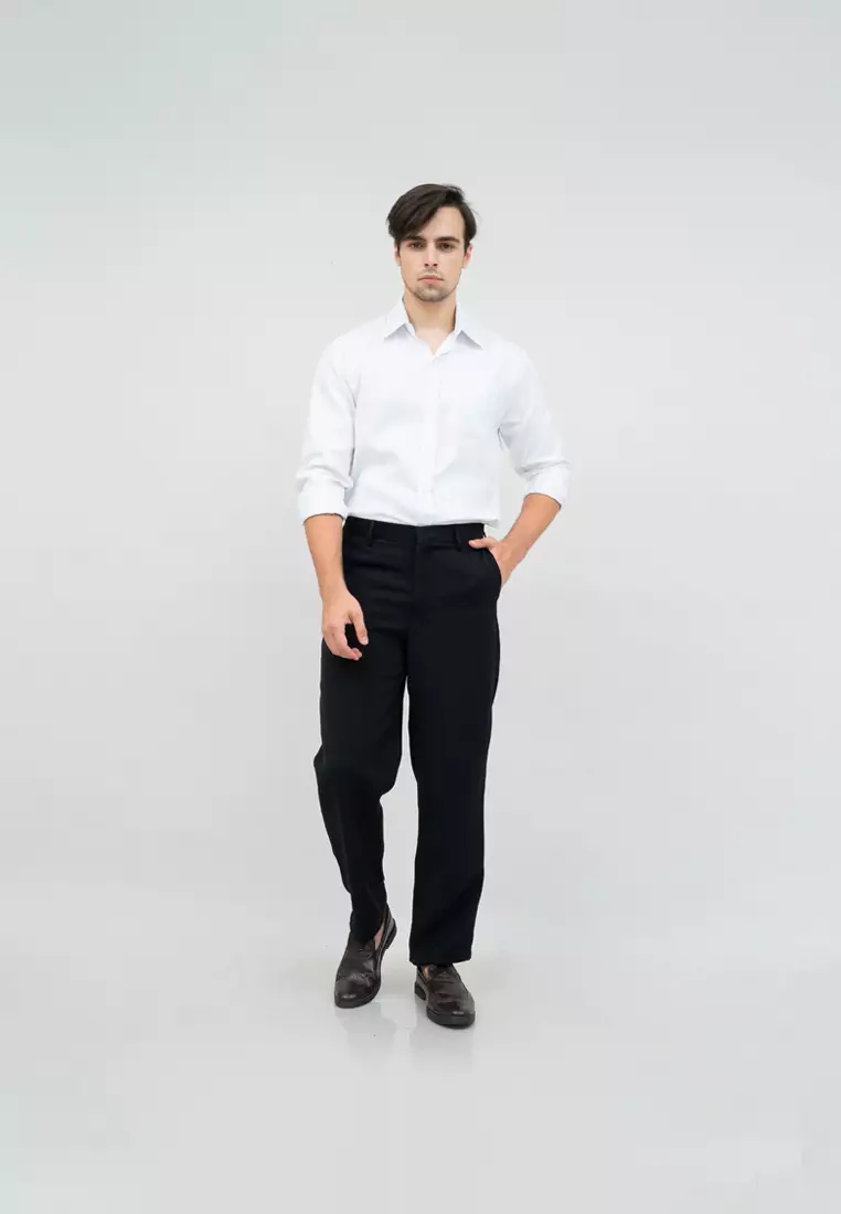 Celana bahan panjang hitam kerja pria besar model REGULAR standard houseofcuff