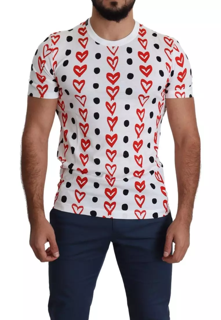 Dolce & Gabbana White Hearts Print  Cotton Men Top T-shirt