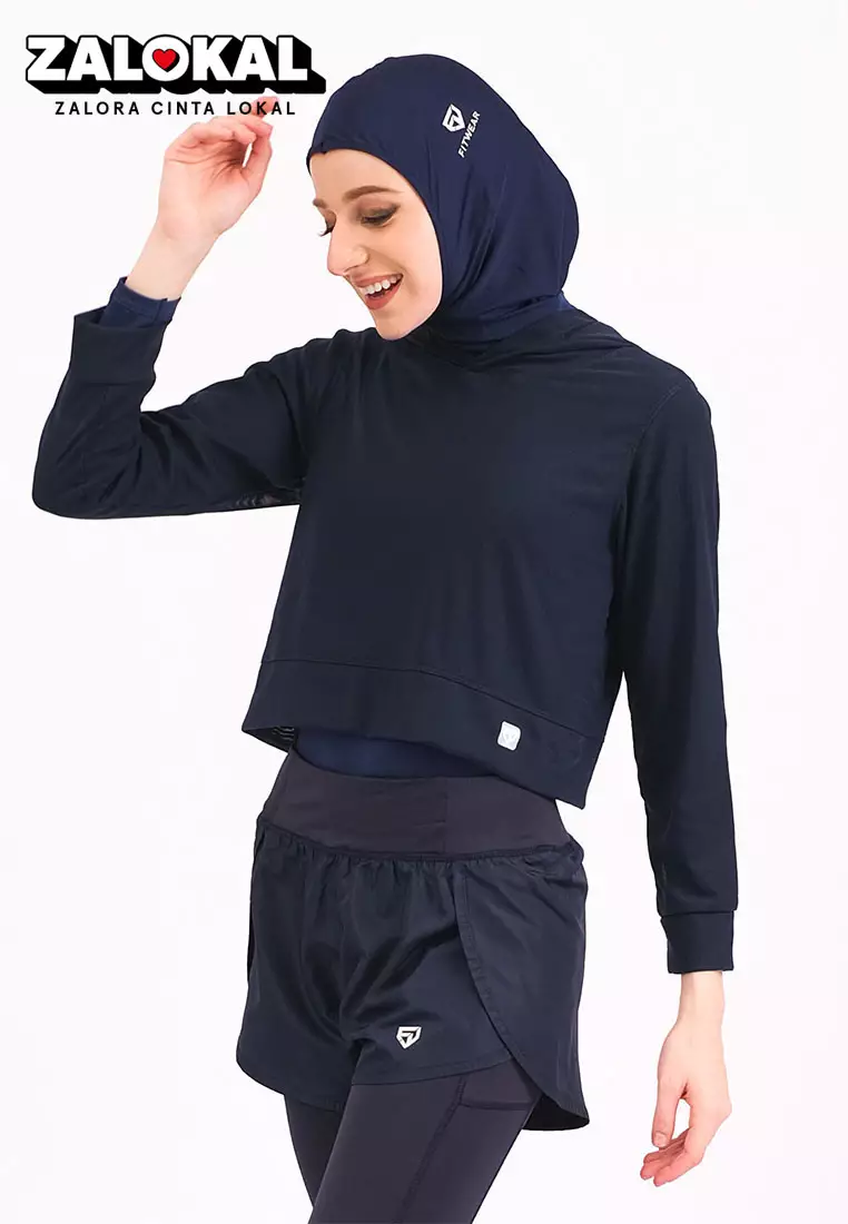 Fitwear - Croptop Jaring / Mesh / Sheer Olahraga SIERRA HOODIE - NIGHT BLUE