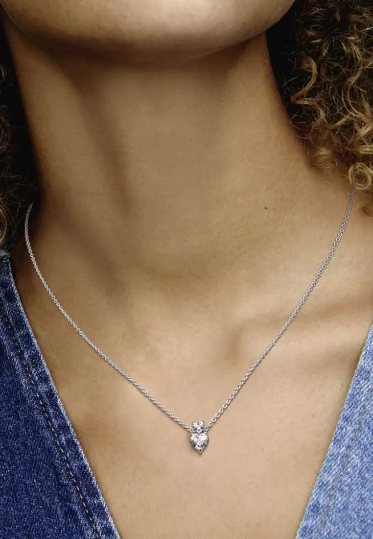 Pandora Double Heart Pendant Sparkling Collier Necklace (45cm)