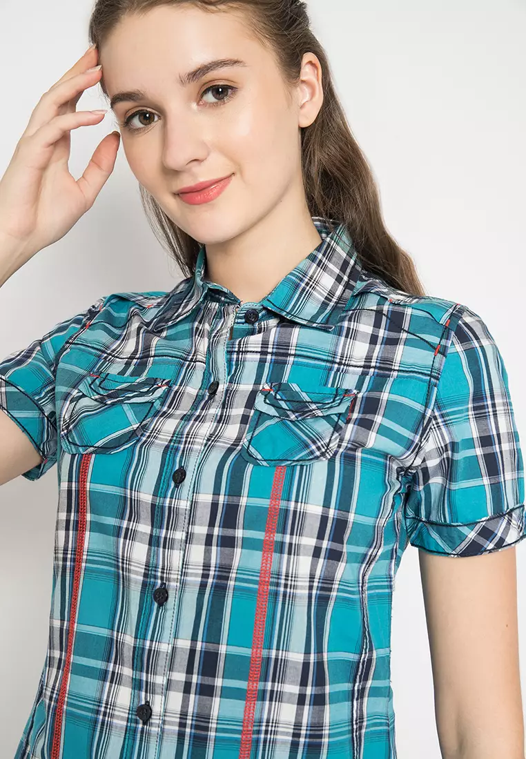 LGS - Kemeja Wanita - motif Kotak - Biru - LLSH.380.S1043.303.7C