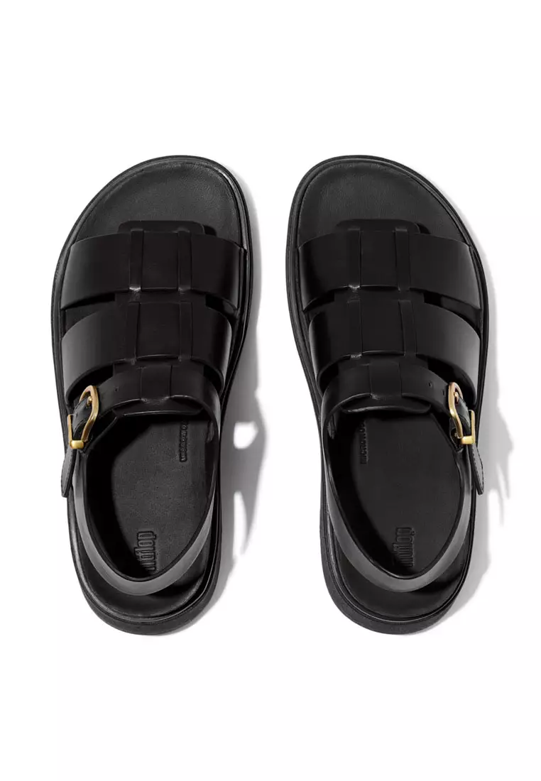 GEN-FF Women's Leather Fisherman Sandals - All Black (IZ1-090)