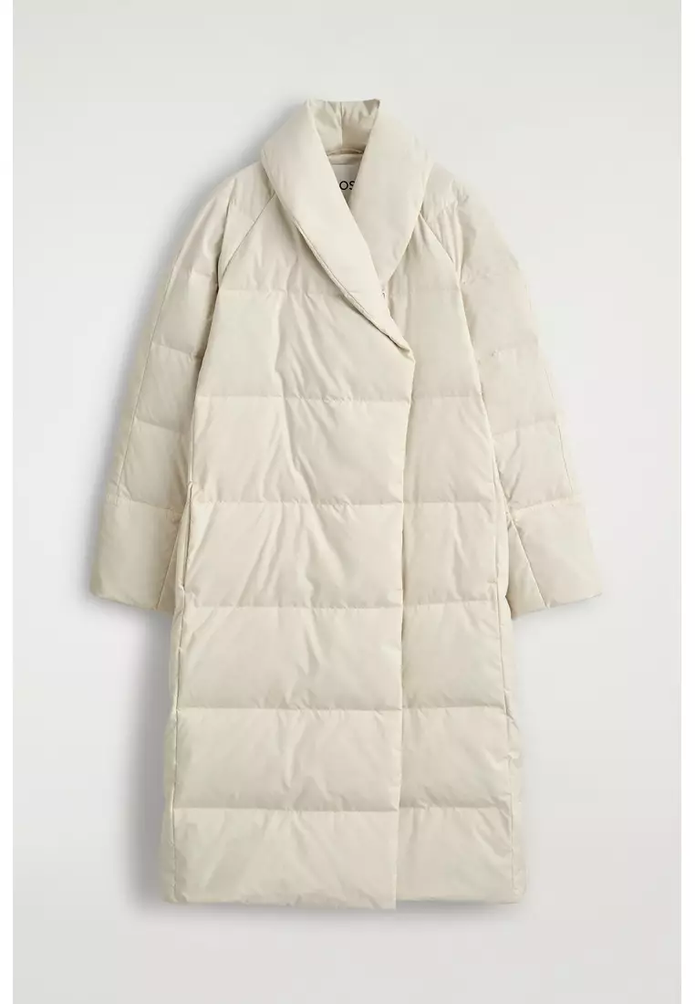 SHAWL-COLLAR QUILTED DOWN LONG COAT