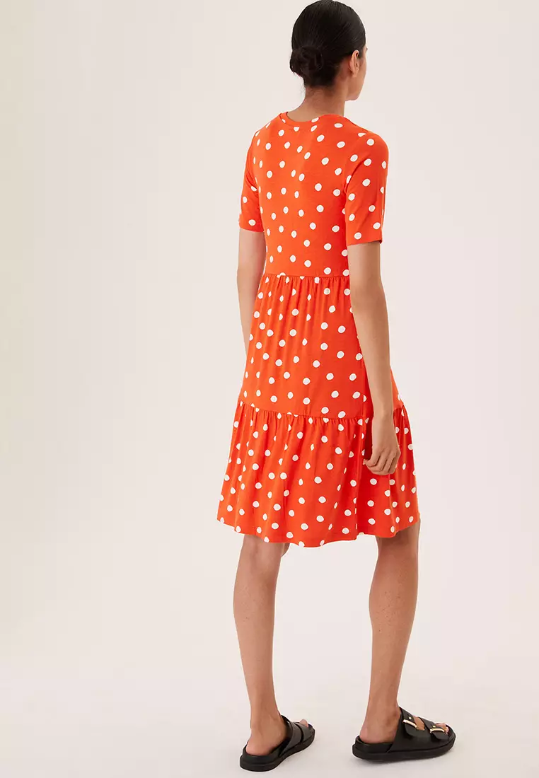 Jersey Printed Knee Length Tiered Dress
