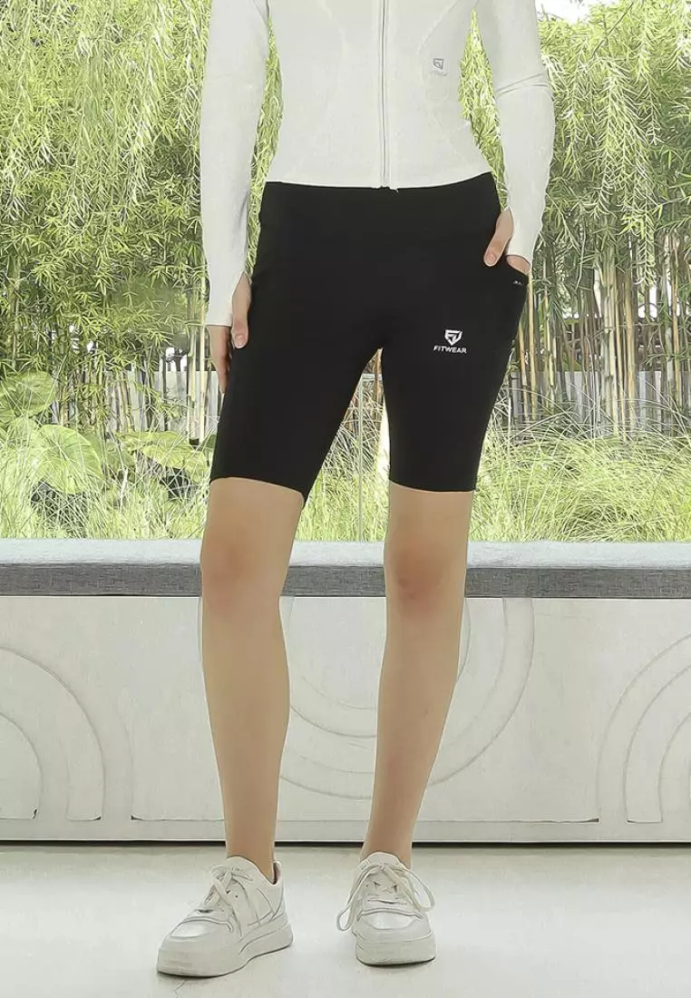 Fitwear - Legging / Celana Pendek Olahraga LESLEY POCKET - BLACK POCKET WEB