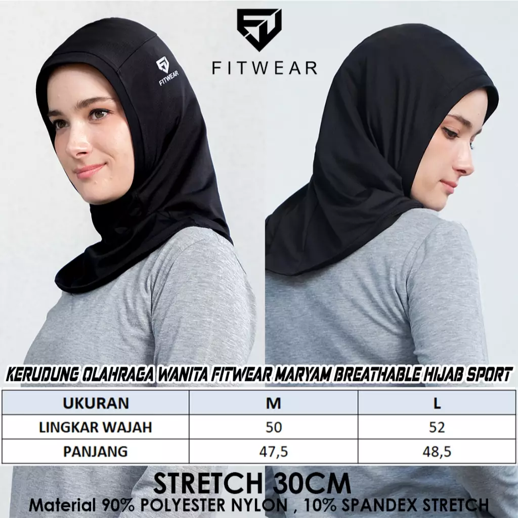 Fitwear Kerudung / Jilbab Olahraga Wanita MARYAM BREATHABLE HIJAB SPORT 