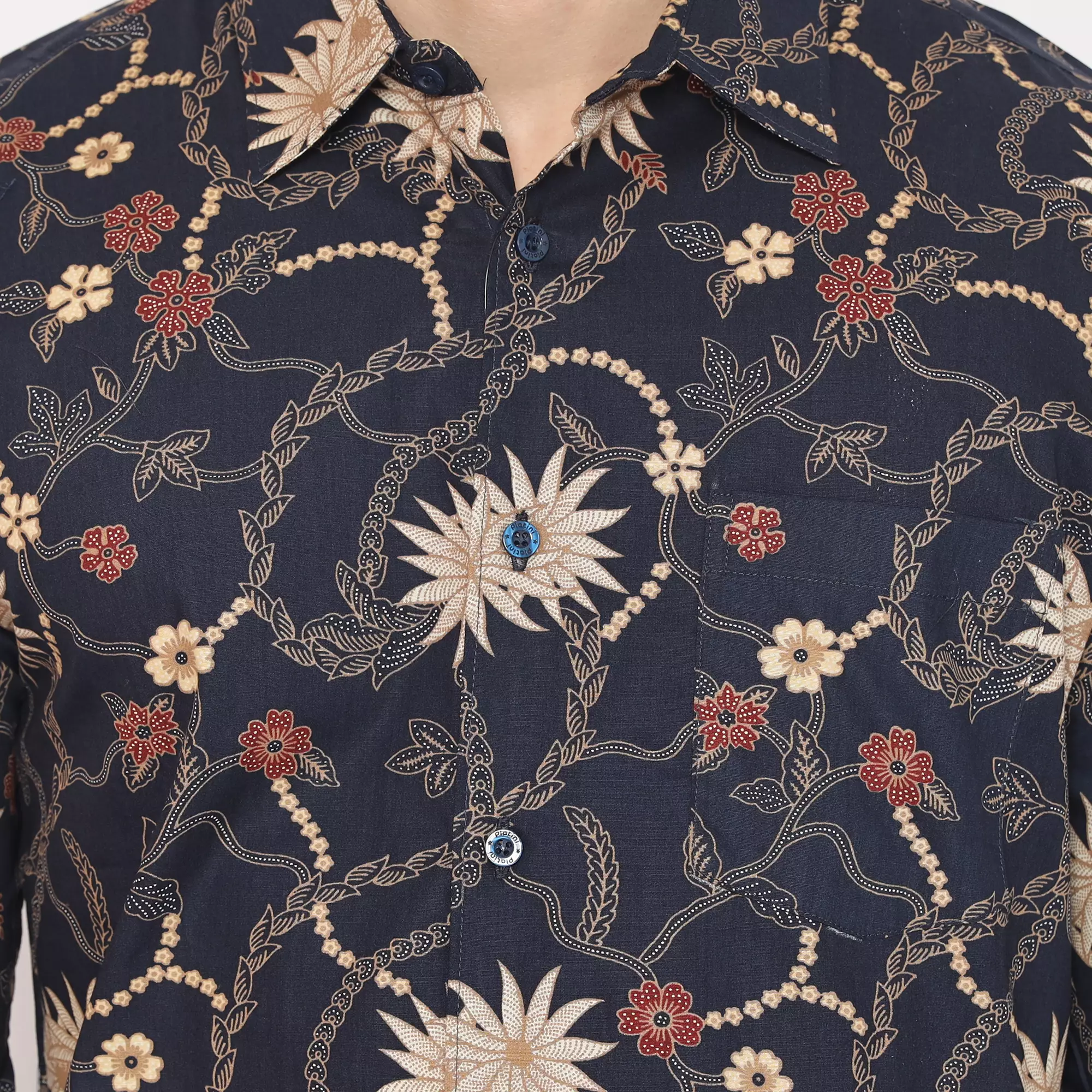 Platini Kemeja Batik Pria Lengan Panjang Katun  Navy 460518