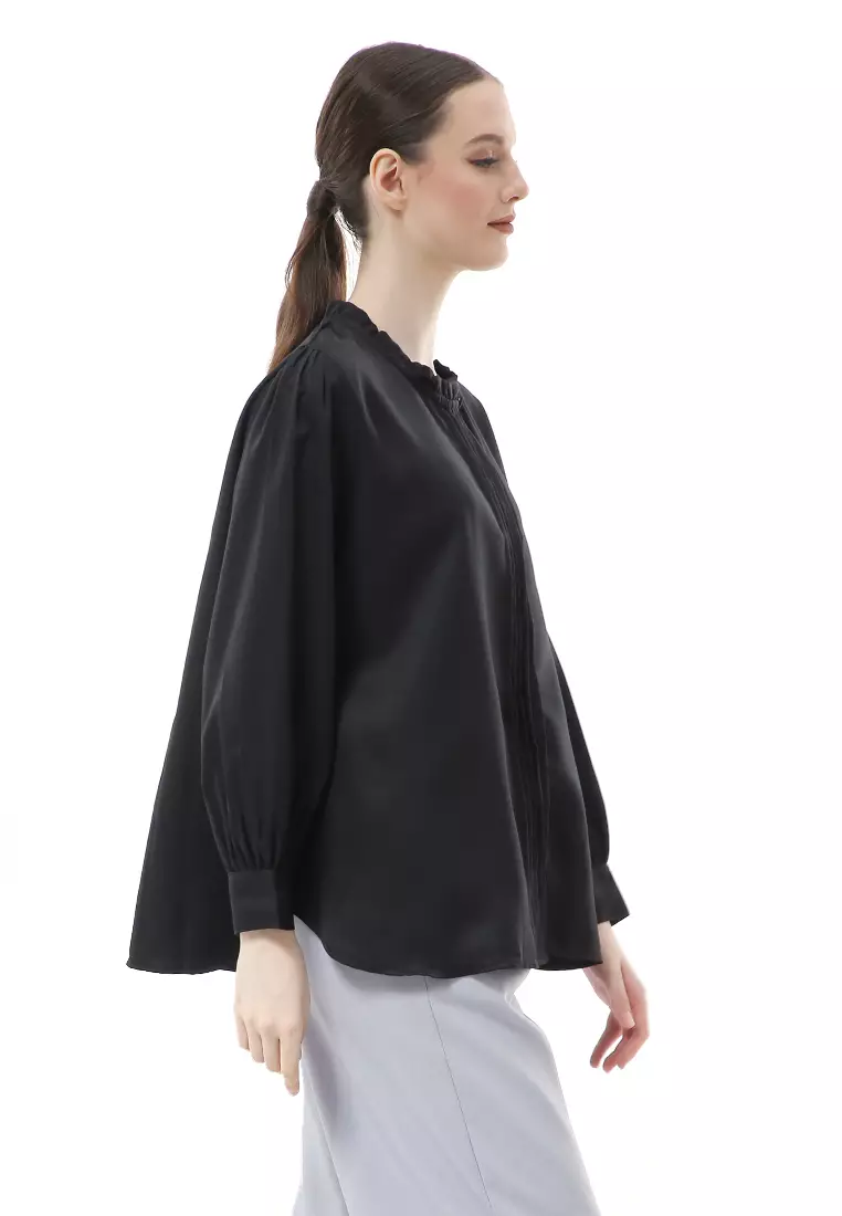 Vionka Kemeja Atasan Wanita Opnaisel Motif Polos - Black