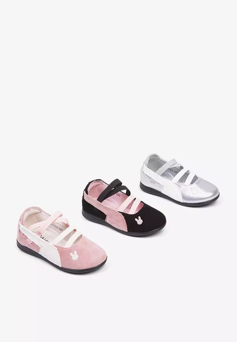 Sepatu Sneakers Ballerina Anak Perempuan Flat Shoes Anti slip T.Lilo Pink White