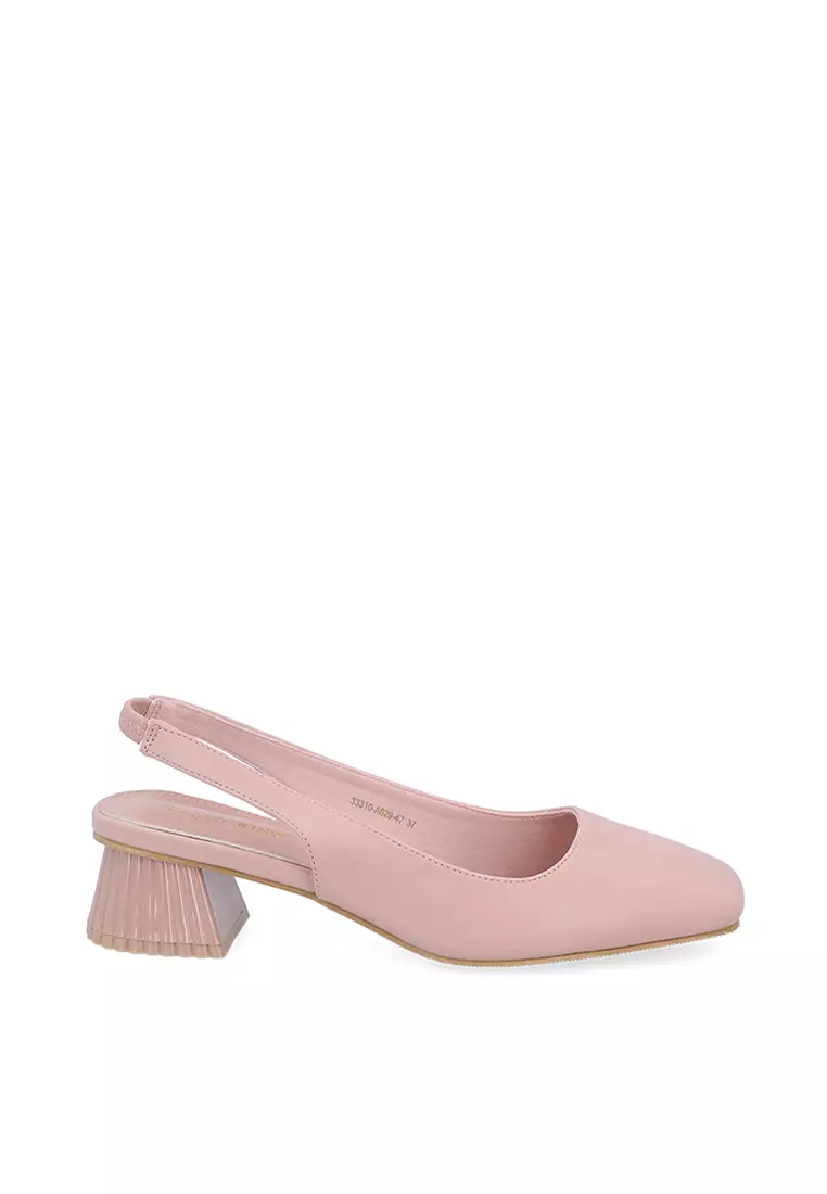 Discount on Carlo Rino  shoes - SKU: Peach Fluted Flare Heel Pumps