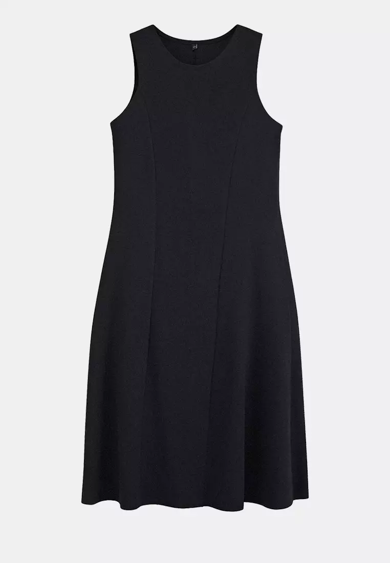 Black 100% Cotton Skater Crew Neck Sleeveless Midi Knitted Midi Plus Size Dress Tbbss26Ah00157