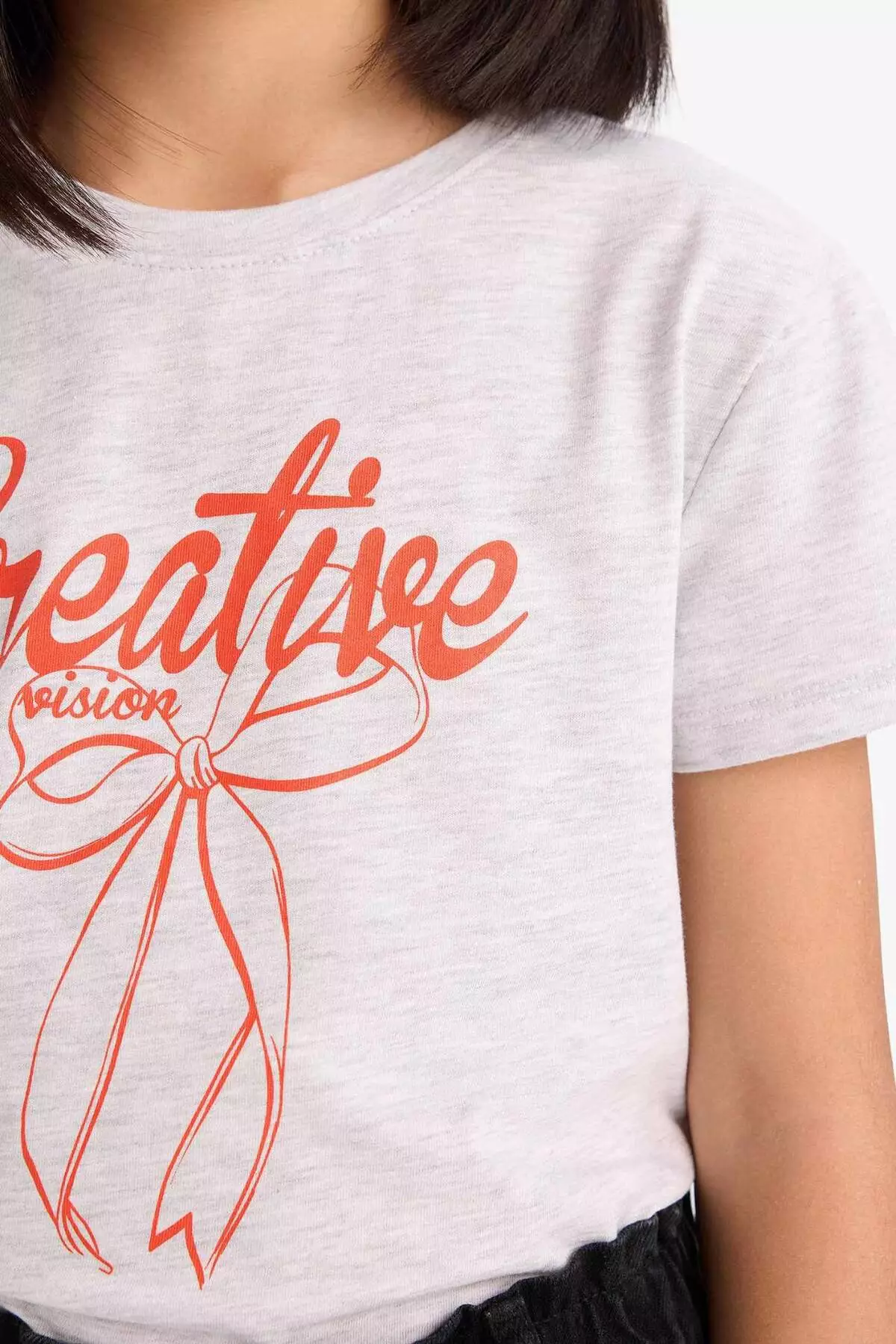 Girls' Crew Neck Printed Short Sleeve T-Shirt E5895A825Sm