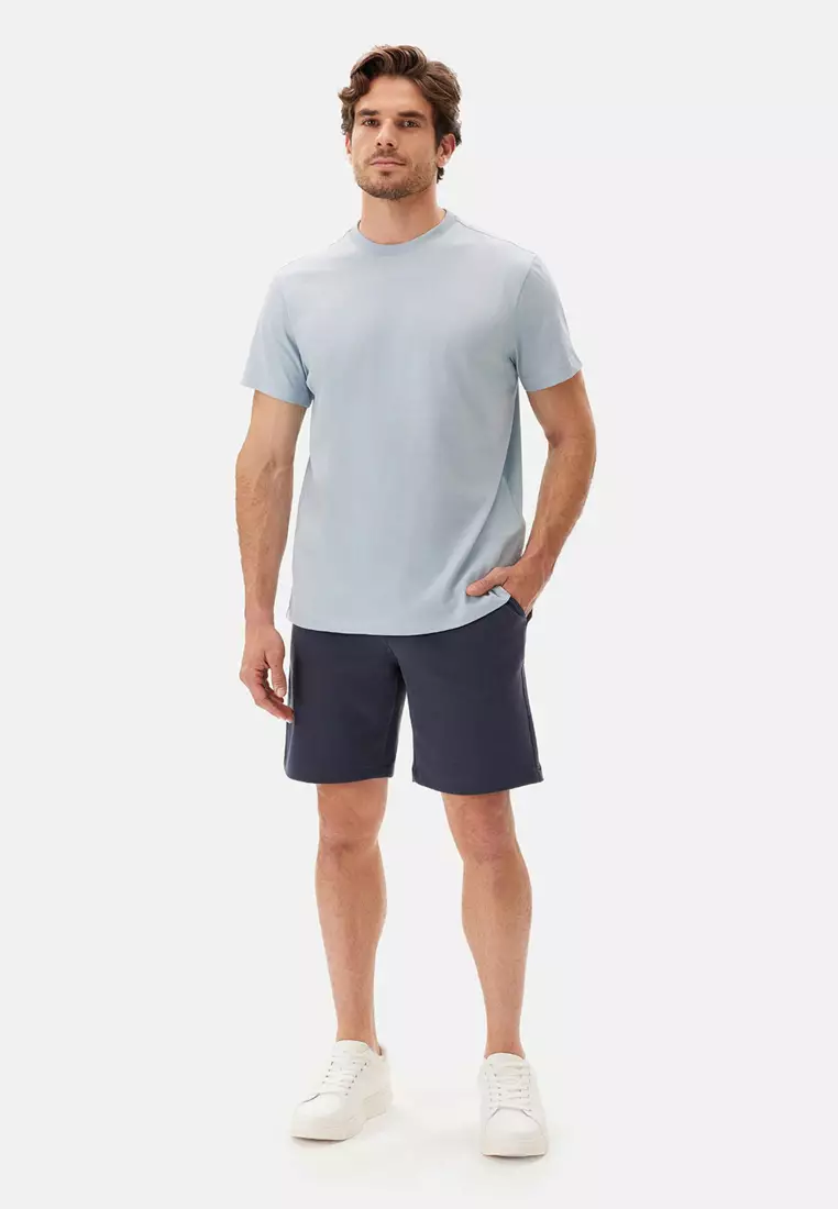 Light Blue T-Shirt, Crew Neck, Regular, Short Sleeve Loungewear for Men