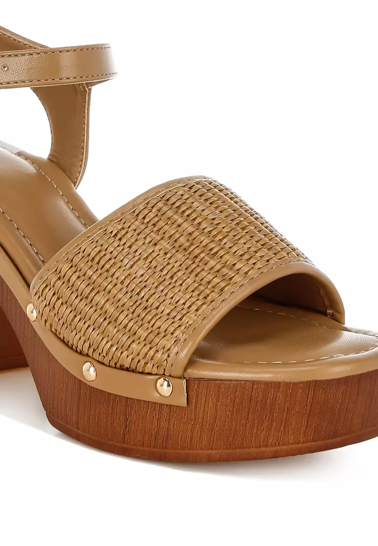 Raffia Chunky Sandals In Natural