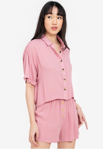 ZALORA BASICS pink Lounge Button Front Shirt 02326AA6548F62GS_1