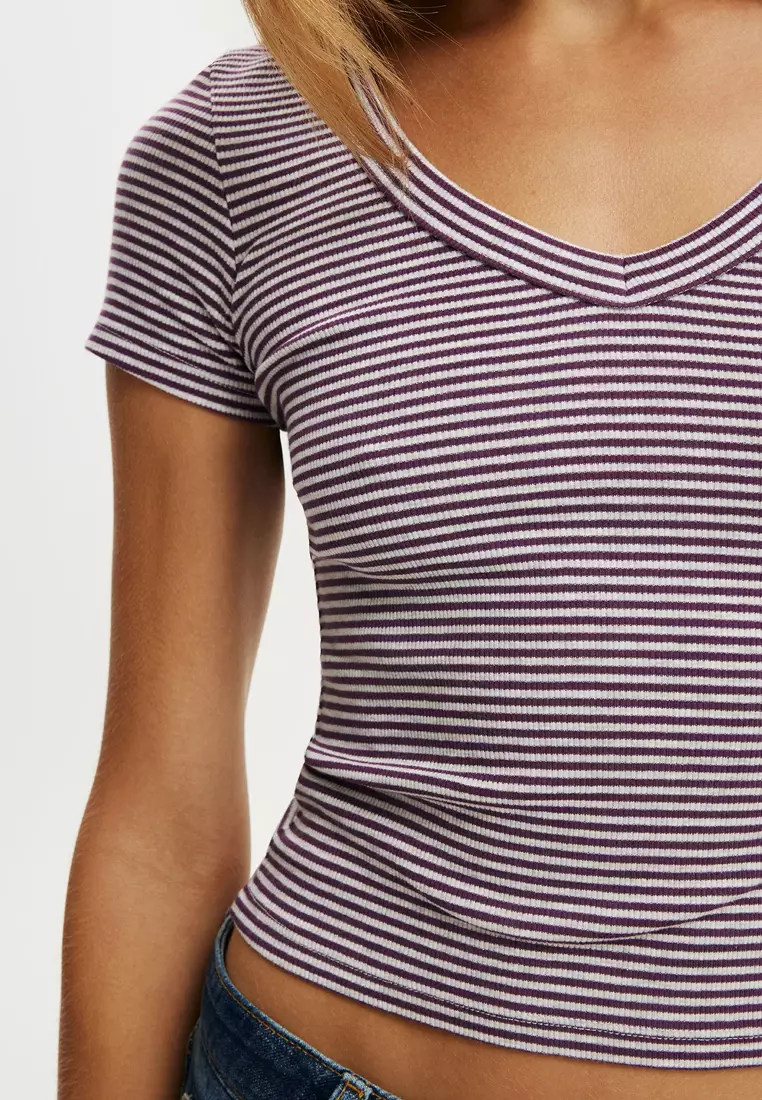 Goldie Rib V-Neck Short Sleeves Top