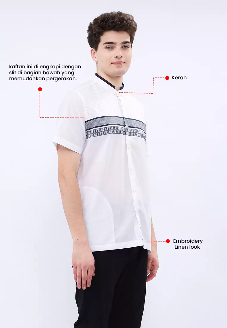 MANZONE - Kemeja Koko Lengan Pendek Pria Lahmat Modern Fit - White