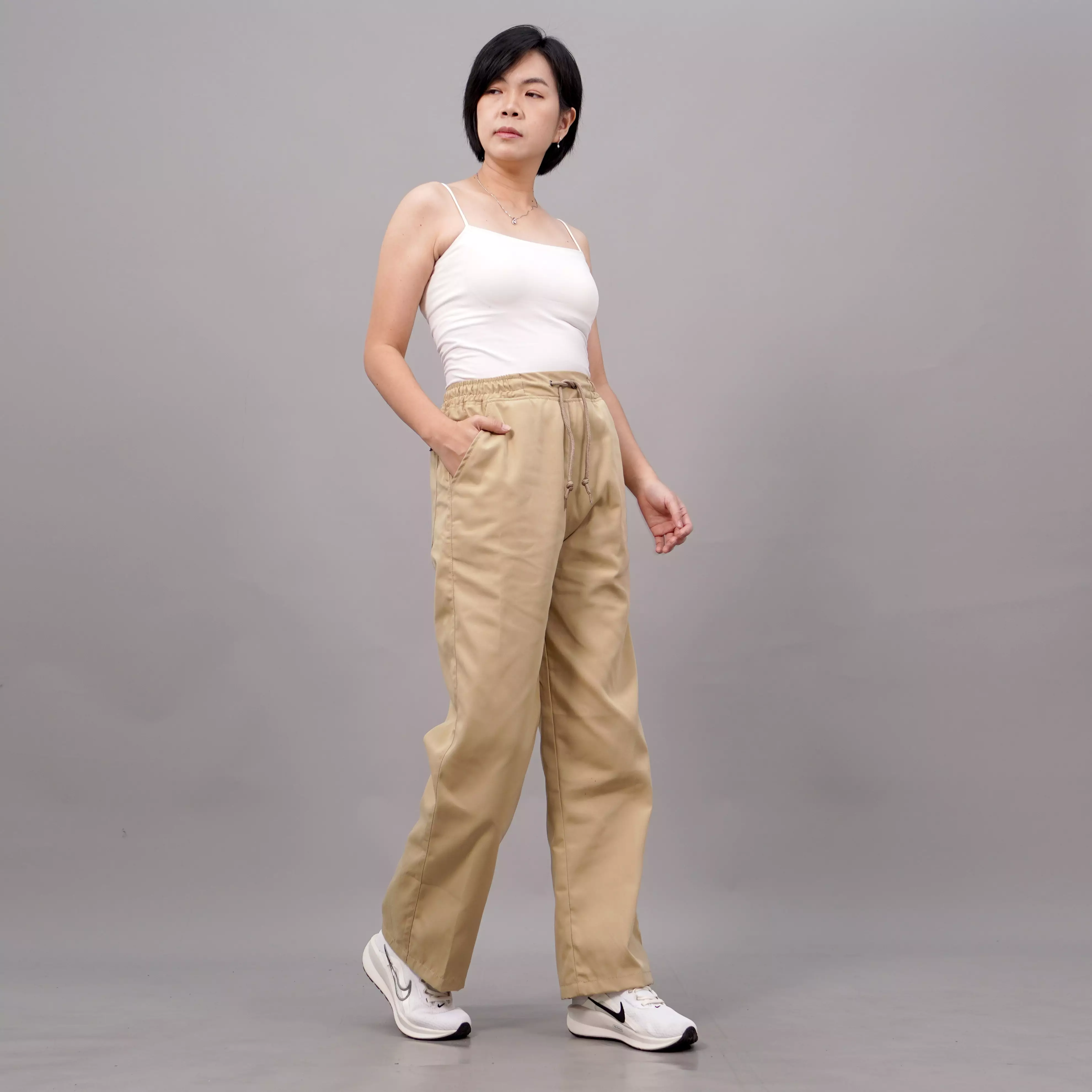SAMY Celana Loose Pants Wanita Baggy Pants Wanita Celana Panjang Wanita - KREM