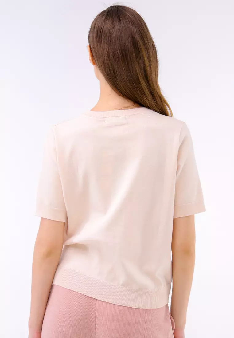 Textured Knitted Short Sleeve Blouse