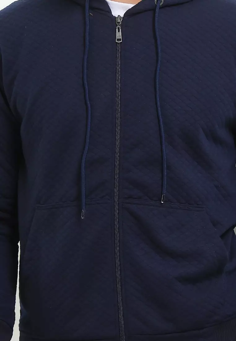 SYZLO Jaket Hoodie Comfy Diamond Fleece - Navy Blue