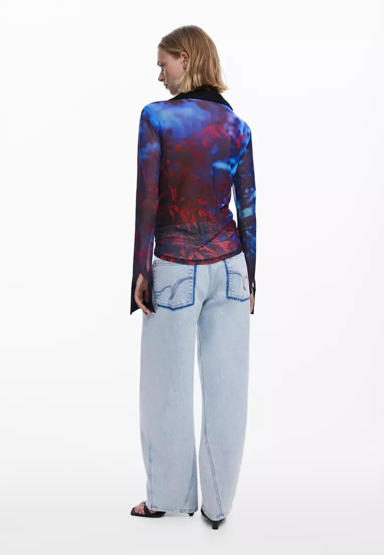 Buttoned chiffon T-shirt