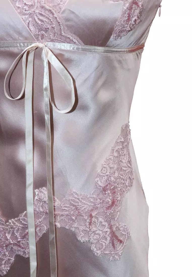 Romantic Silk Satin Lace Appliques Beaded Party Dress