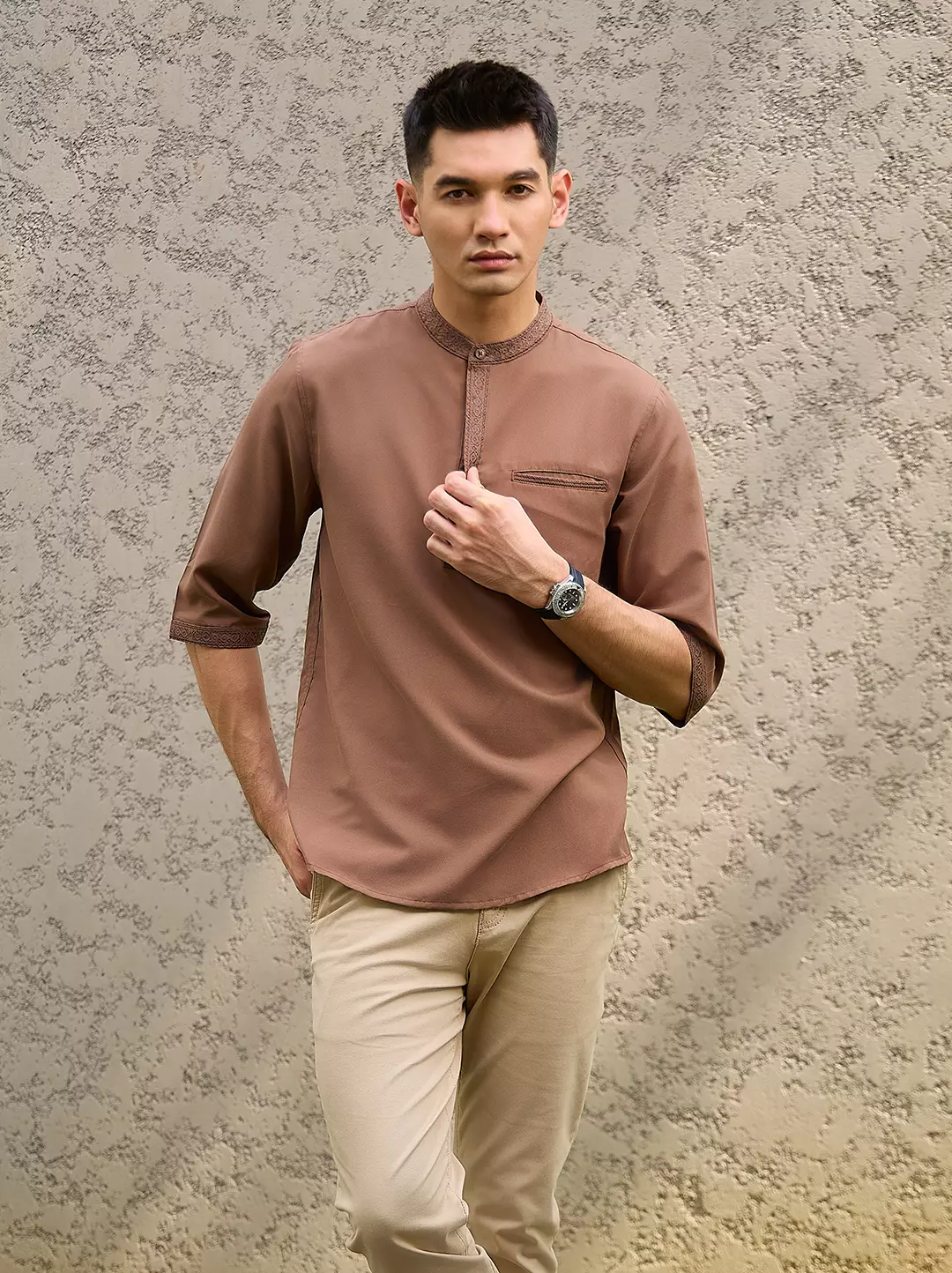 OXCON Kemeja koko Tangan 3/4 Bordir Hasbi Teracotta