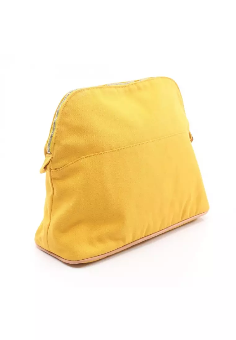 Pre-Loved Hermès bolide pouch 30 cosmetic pouch canvas yellow silver hardware