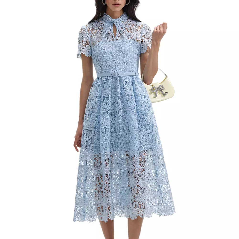 [4.4PRIL KEJUTAN HARGA] Lace Keyhole Midi Dress Blue