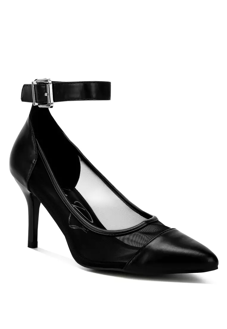 Black Pointy Toe Ankle Strap Pumps