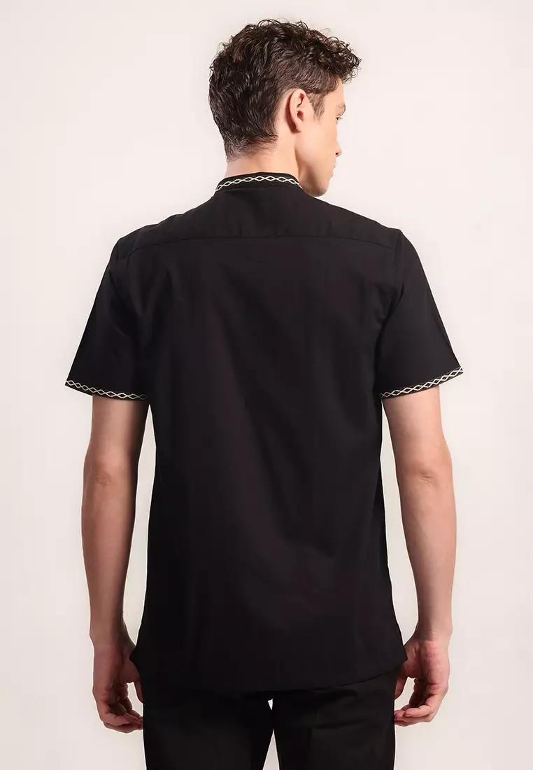 MOC Kemeja Shanghai Lengan Pendek Pria Fauzan - Black