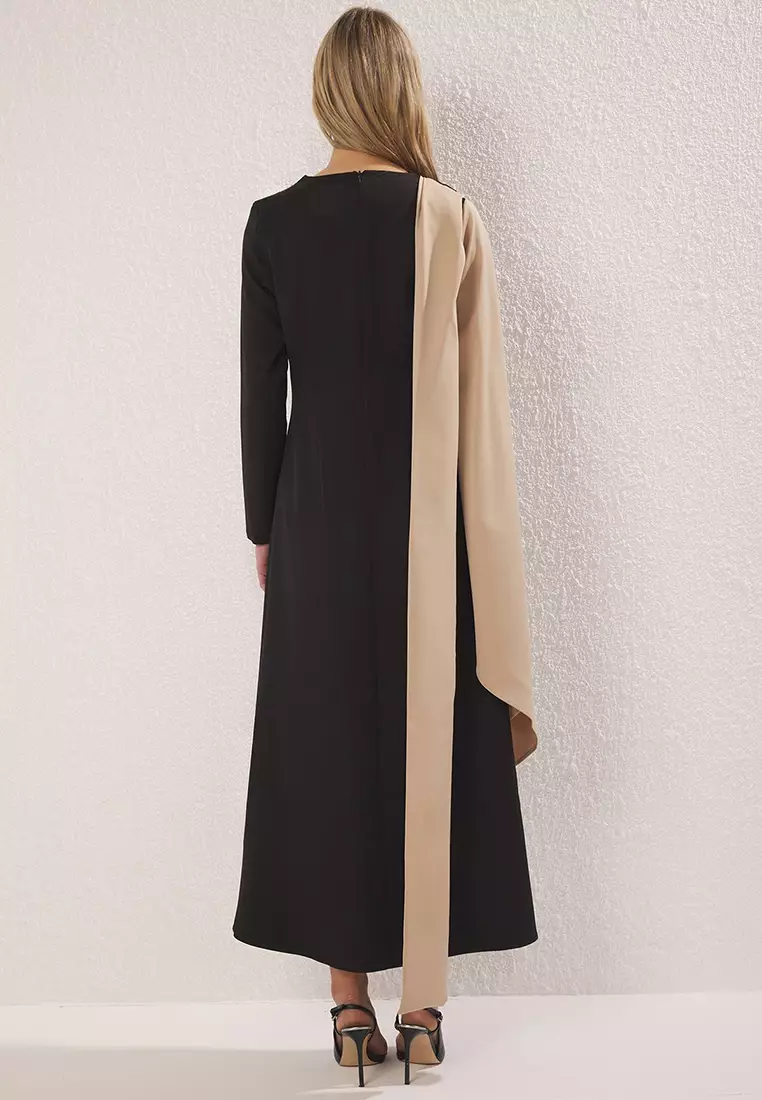 Mink Shawl Detailed Woven Evening Dress Tctss25Db00002