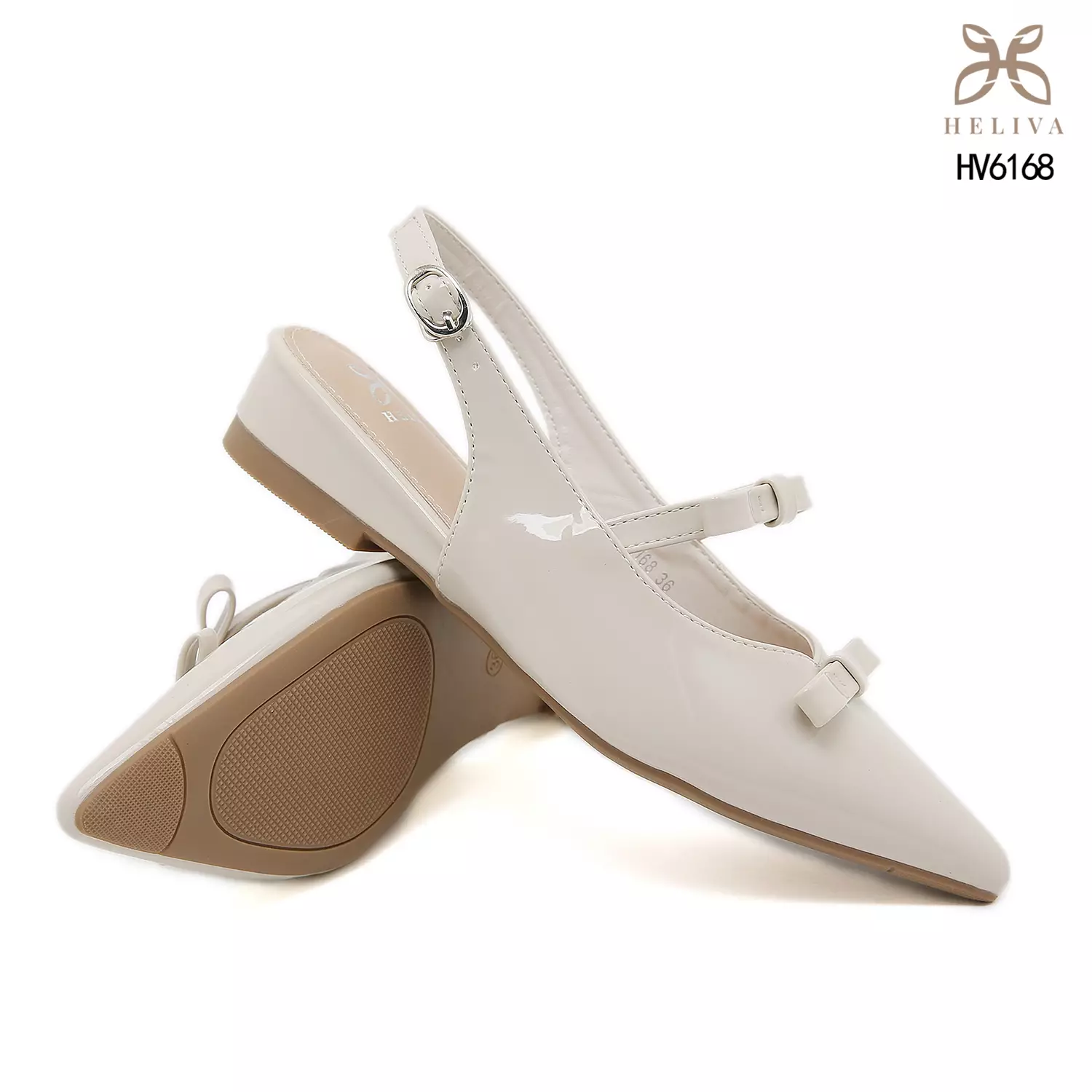 HELIVA CHERRY Glossy Slingback Low Heels with Chic Bow Detail & Pointed Toe HV6168