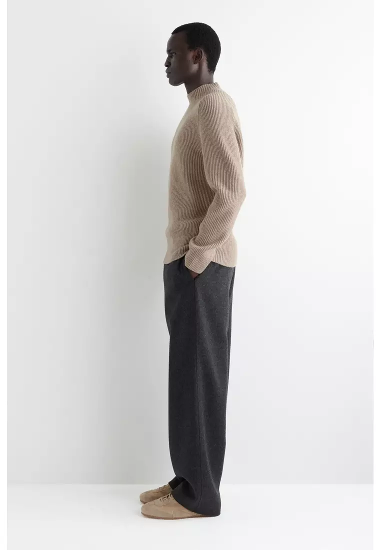 RIBBED WOOL FUNNEL-NECK JUMPER
