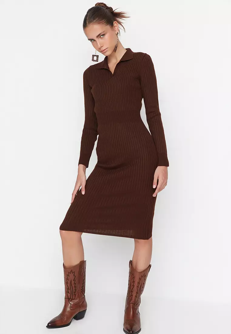 Long Sleeves Knit Polo Dress