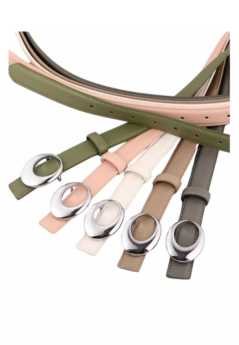 Genuine leather belt for women with vintage gold arc buckle decoration