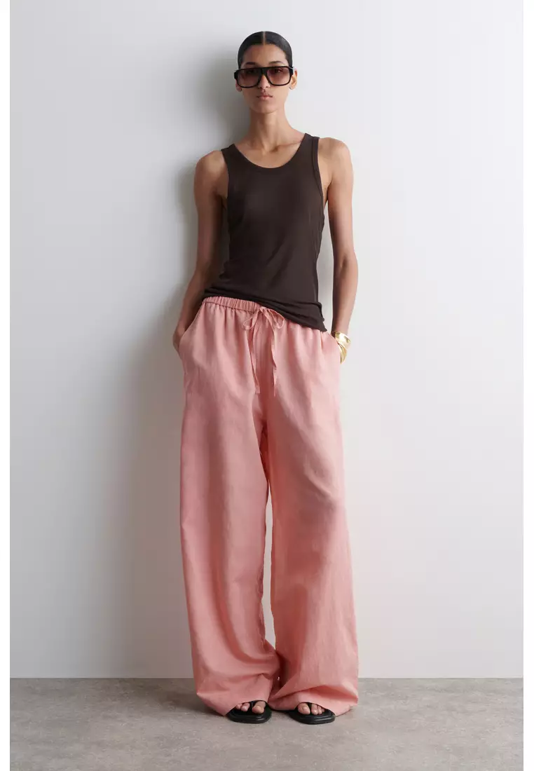 WIDE-LEG LINEN DRAWSTRING TROUSERS