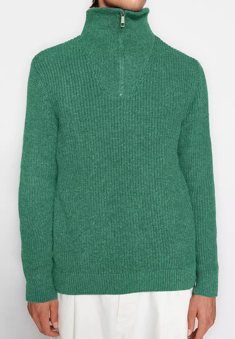Mint Regular Fit Woolen Zipper Turtleneck Knitwear Sweater TMNAW22KZ0347