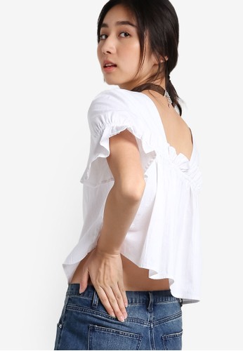 Love Fluted Sleeve Top With Frill Back Detail