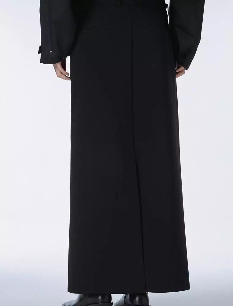 Straight Cut Wool Ultra Long Waist Skirt