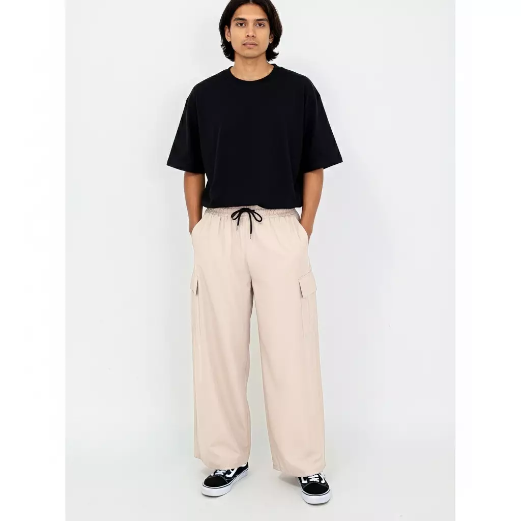 Rey Track Pants [KREM] Celana Panjang Kargo Pria Size L-XL Nylon