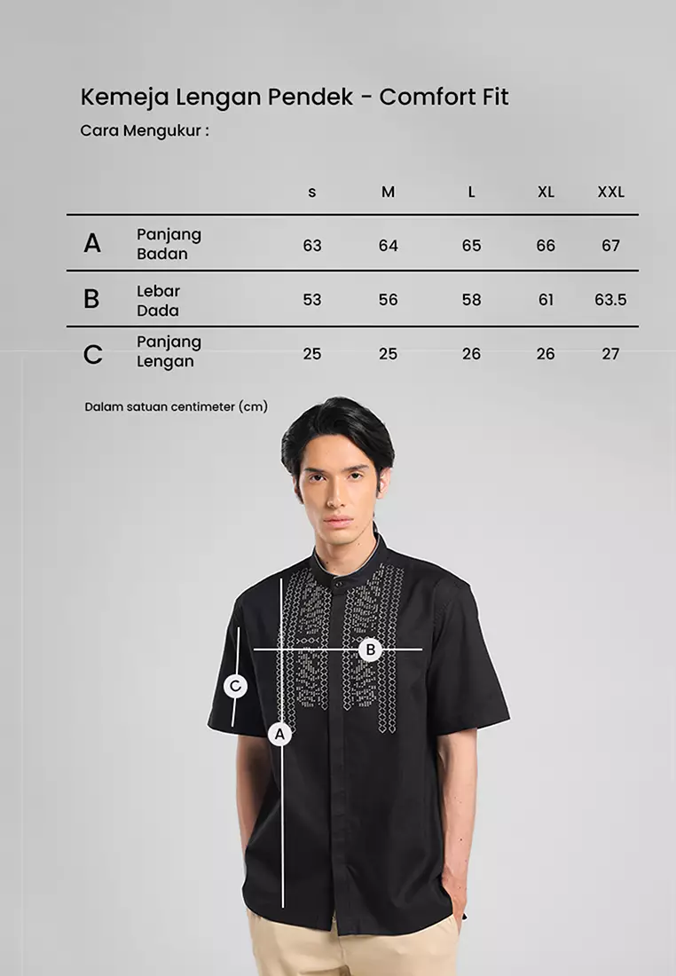 MANZONE X Adipati Dolken - Kemeja Koko Lengan Pendek Pria Basil Comfort Fit - Black Warna Black