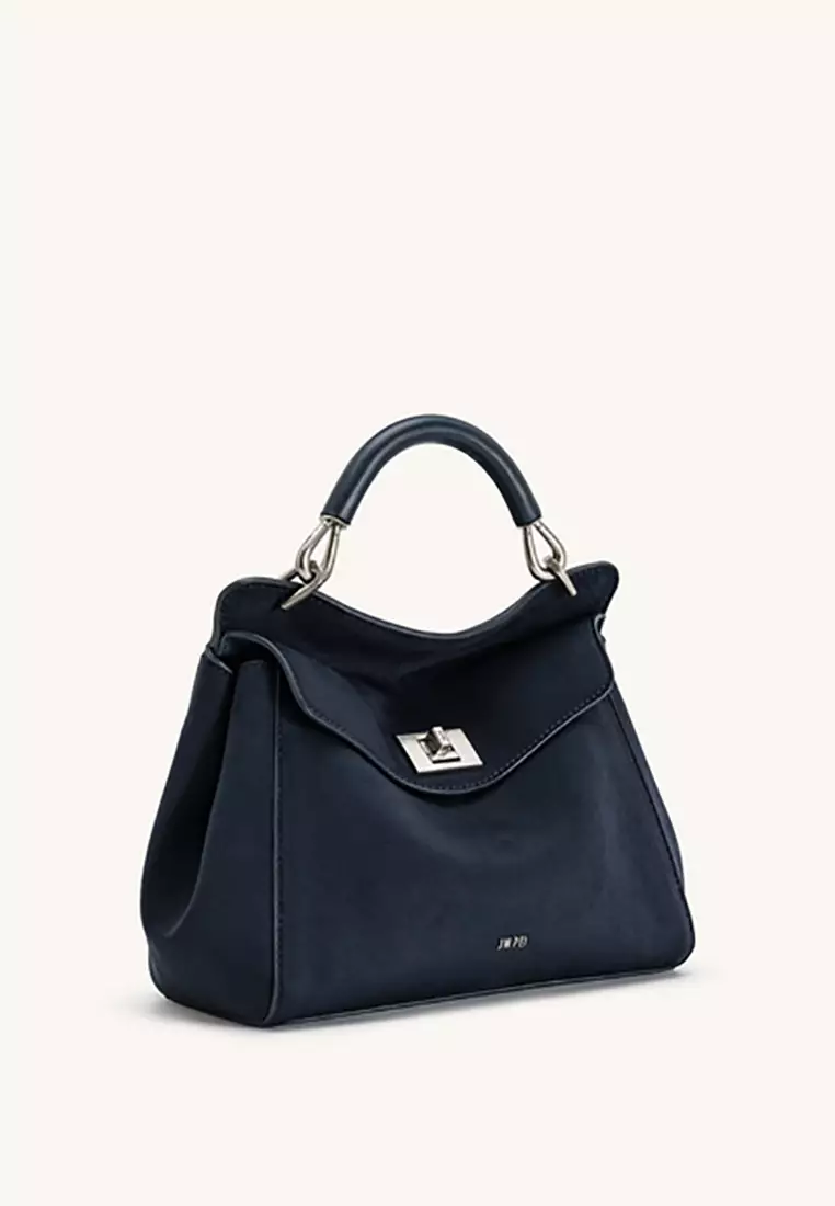 Lucia Classic Faux Suede Top Handle Bag - Navy