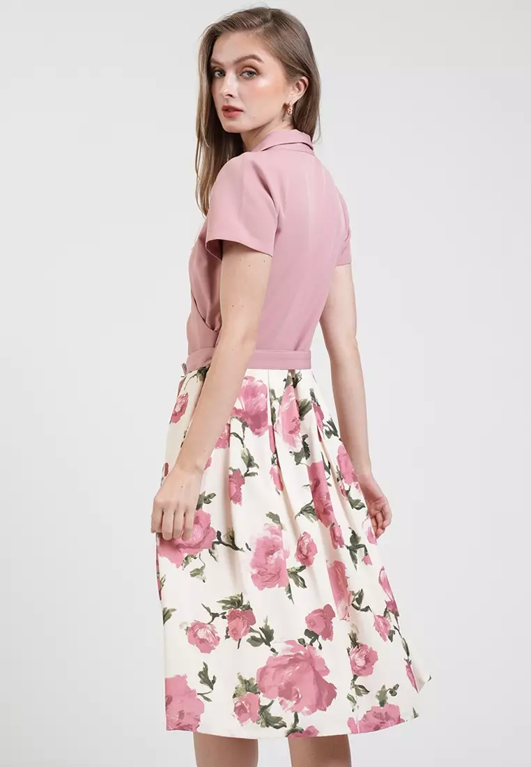 Stacey Floral Waist-Accent Dress